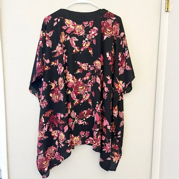 Catherine’s Floral Kimono Jacket One Size Black Red Boho Women’s Short Sleeve - Picture 6 of 8